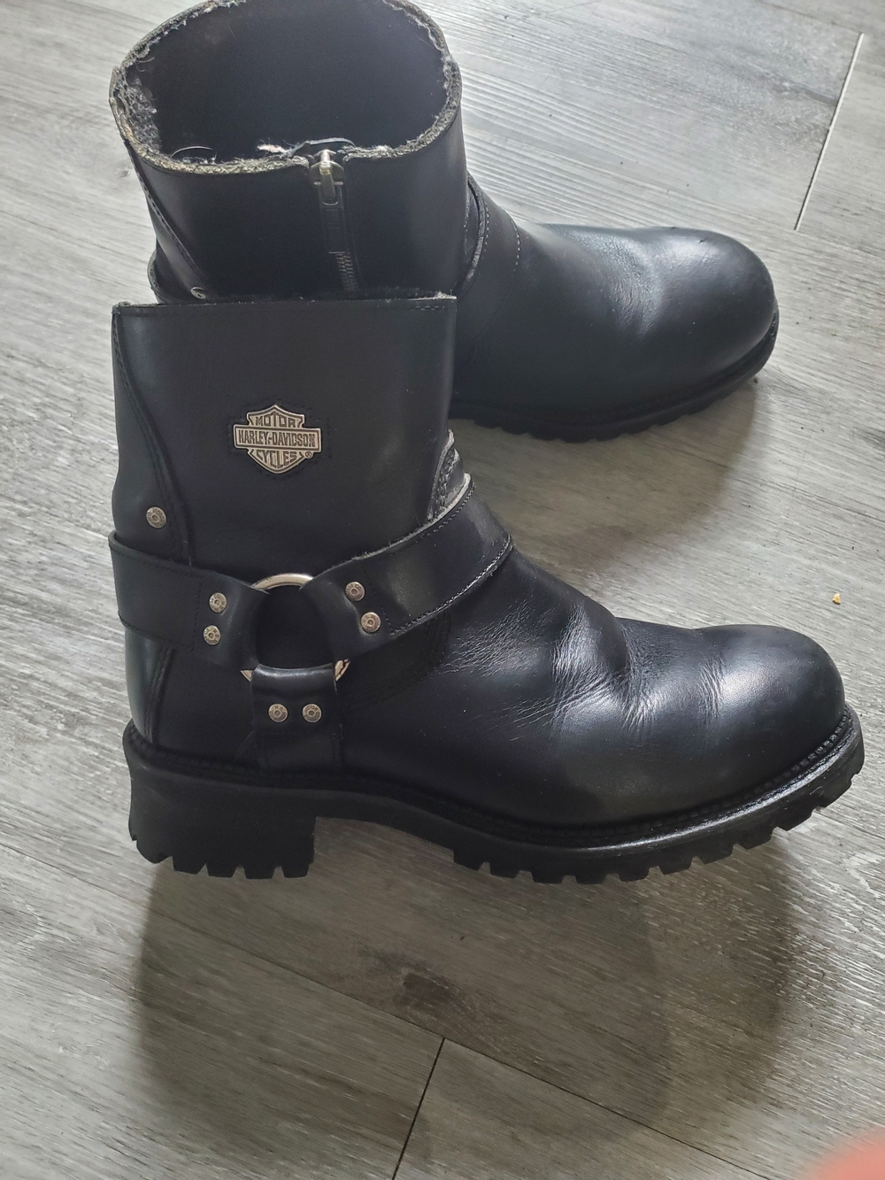 Harley-Davidson Black Leather Harness Motorcycle Boots with Metal Ring